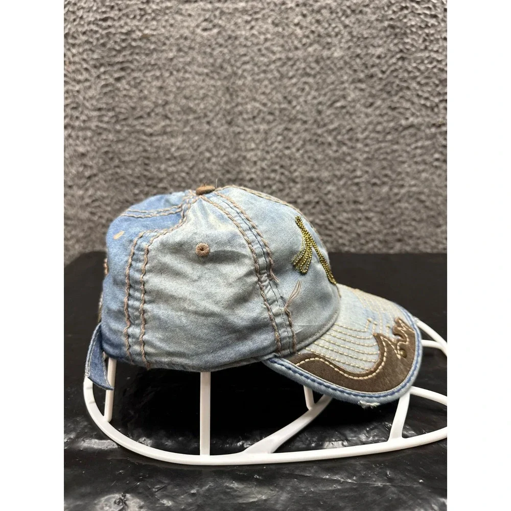 Vintage‎ True Religion Patched Denim Adjustable Strap Cap Blue Mens One Size